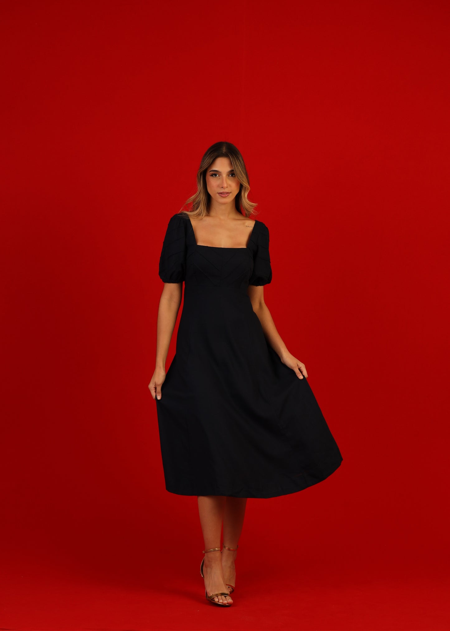 Vestido Folha Manga Bufante Preto Rio Negro - Soul Hara