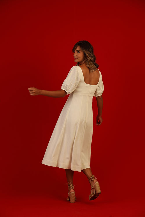 Vestido Folha Manga Bufante Off White Tapioca - Soul Hara