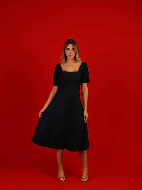 Vestido Folha Manga Bufante Preto Rio Negro - Soul Hara