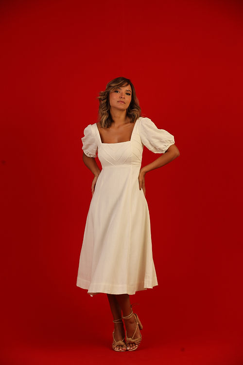 Vestido Folha Manga Bufante Off White Tapioca - Soul Hara