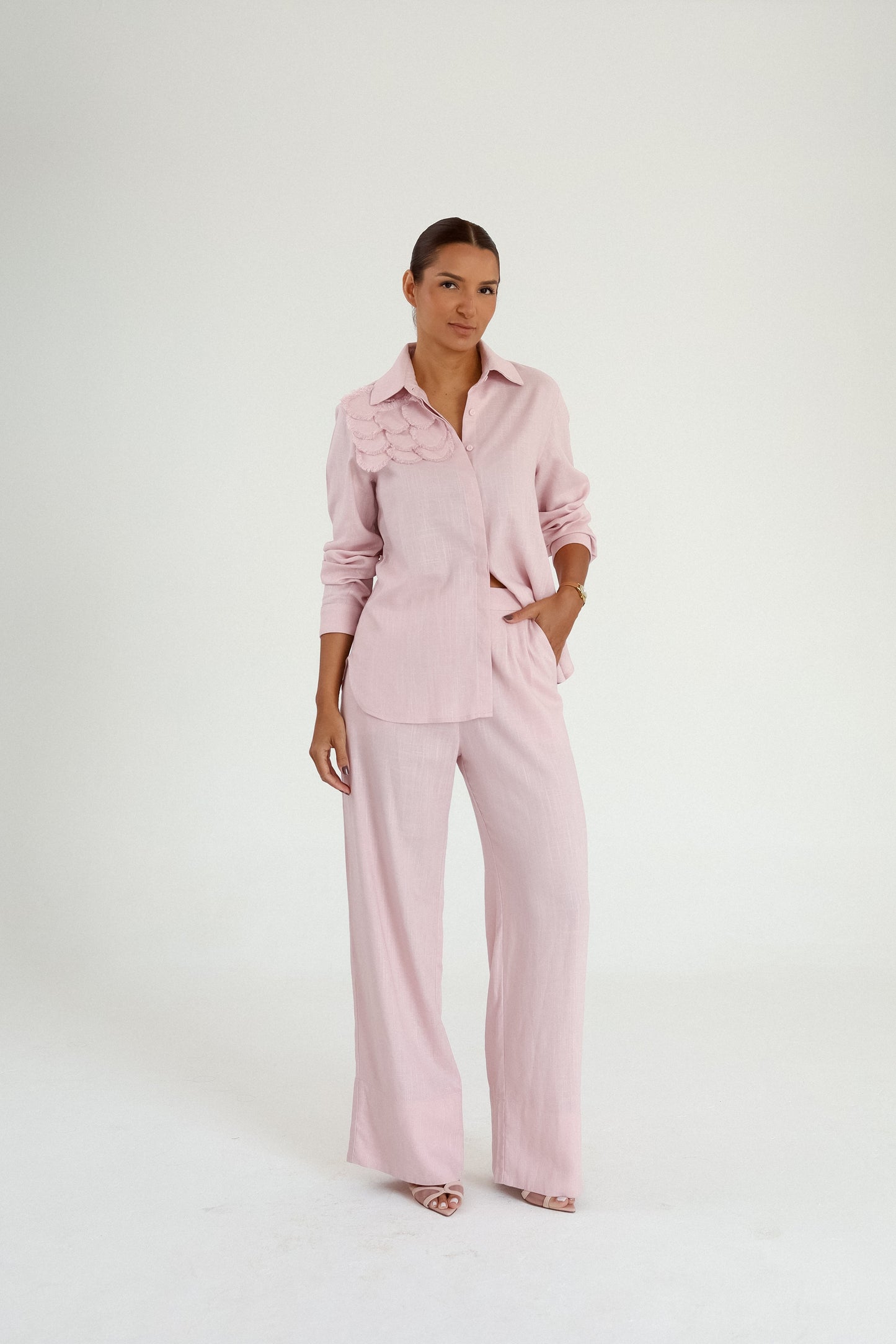 Calça Pantalona Com Pregas Céu Rosa Soul Hara