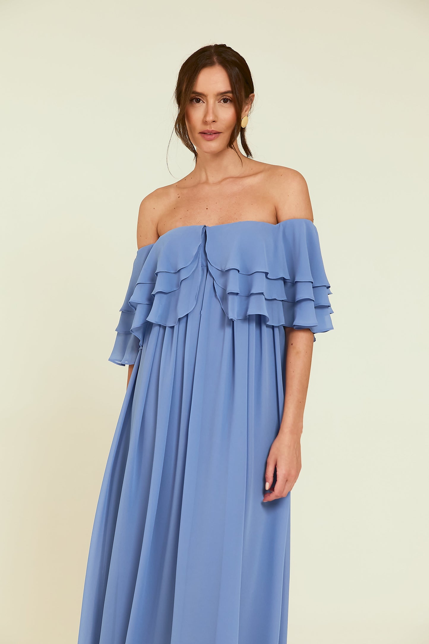 Vestido Longo Ombro a Ombro Azul Toldo Soul Hara