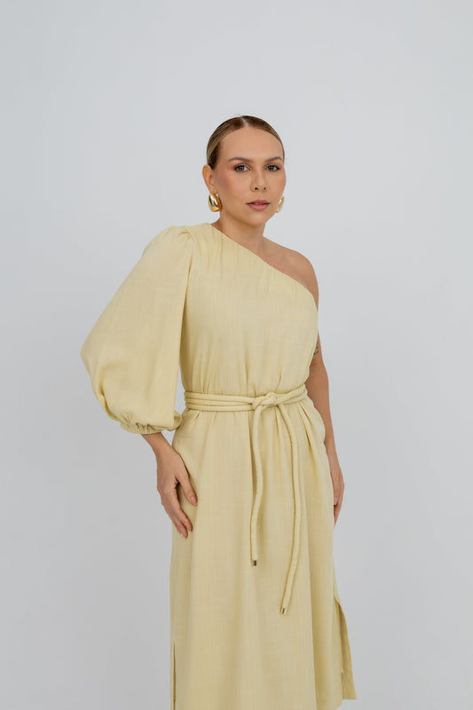 Vestido de Um Ombro Só Amarelo Jaca Soul Hara