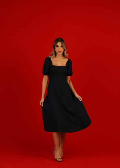 Vestido Folha Manga Bufante Preto Rio Negro - Soul Hara