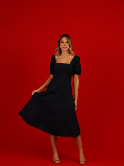 Vestido Folha Manga Bufante Preto Rio Negro - Soul Hara