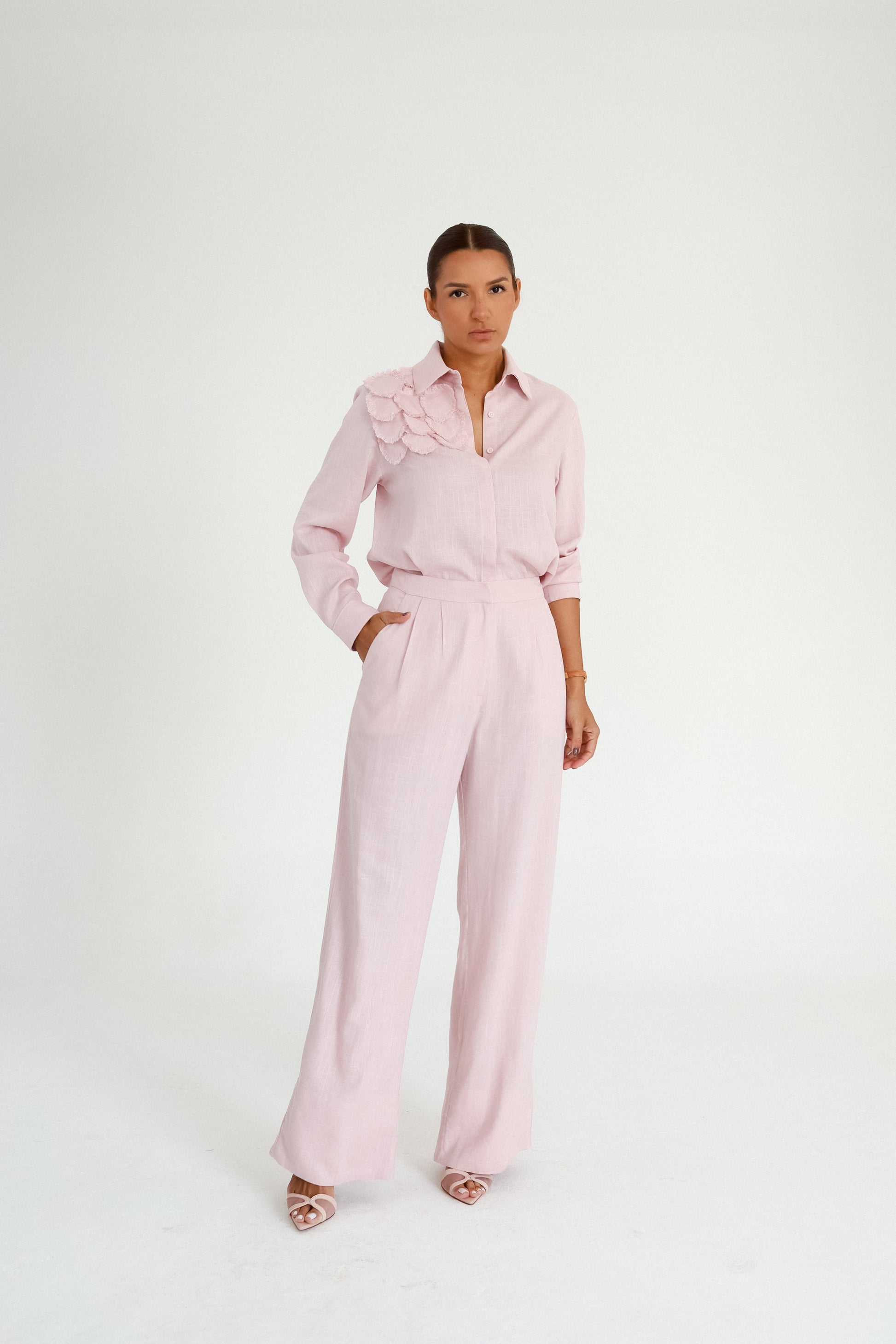 Calça Pantalona Com Pregas Céu Rosa Soul Hara