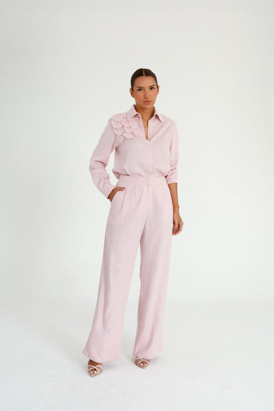 Calça Pantalona Com Pregas Céu Rosa Soul Hara