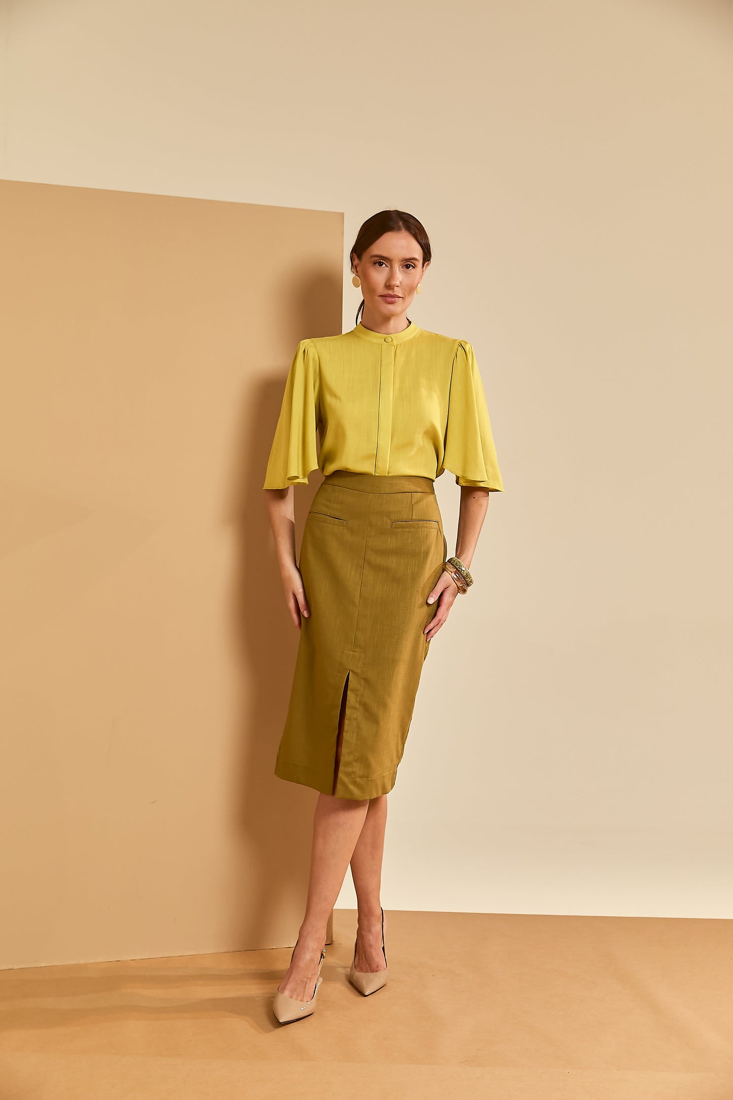 Saia Midi Alfaiataria Verde Soul Hara