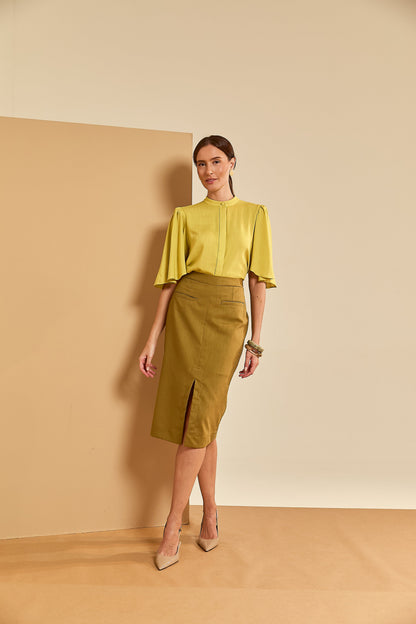 Saia Midi Alfaiataria Verde Soul Hara