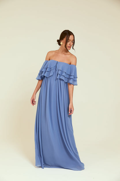 Vestido Longo Ombro a Ombro Azul Toldo Soul Hara