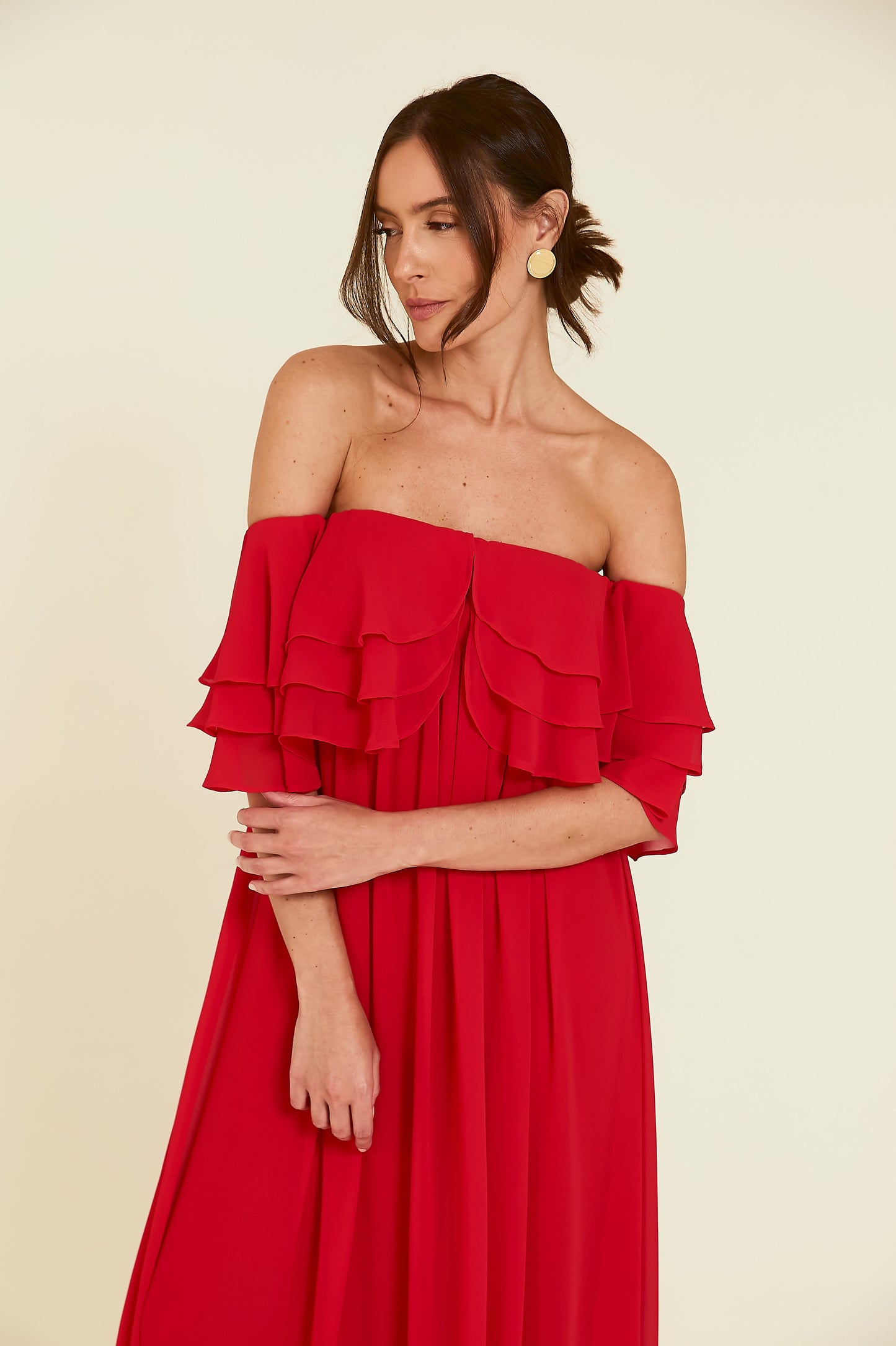Vestido Longo Ombro a Ombro Vermelho Soul Hara