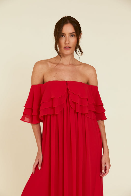 Vestido Longo Ombro a Ombro Vermelho Soul Hara