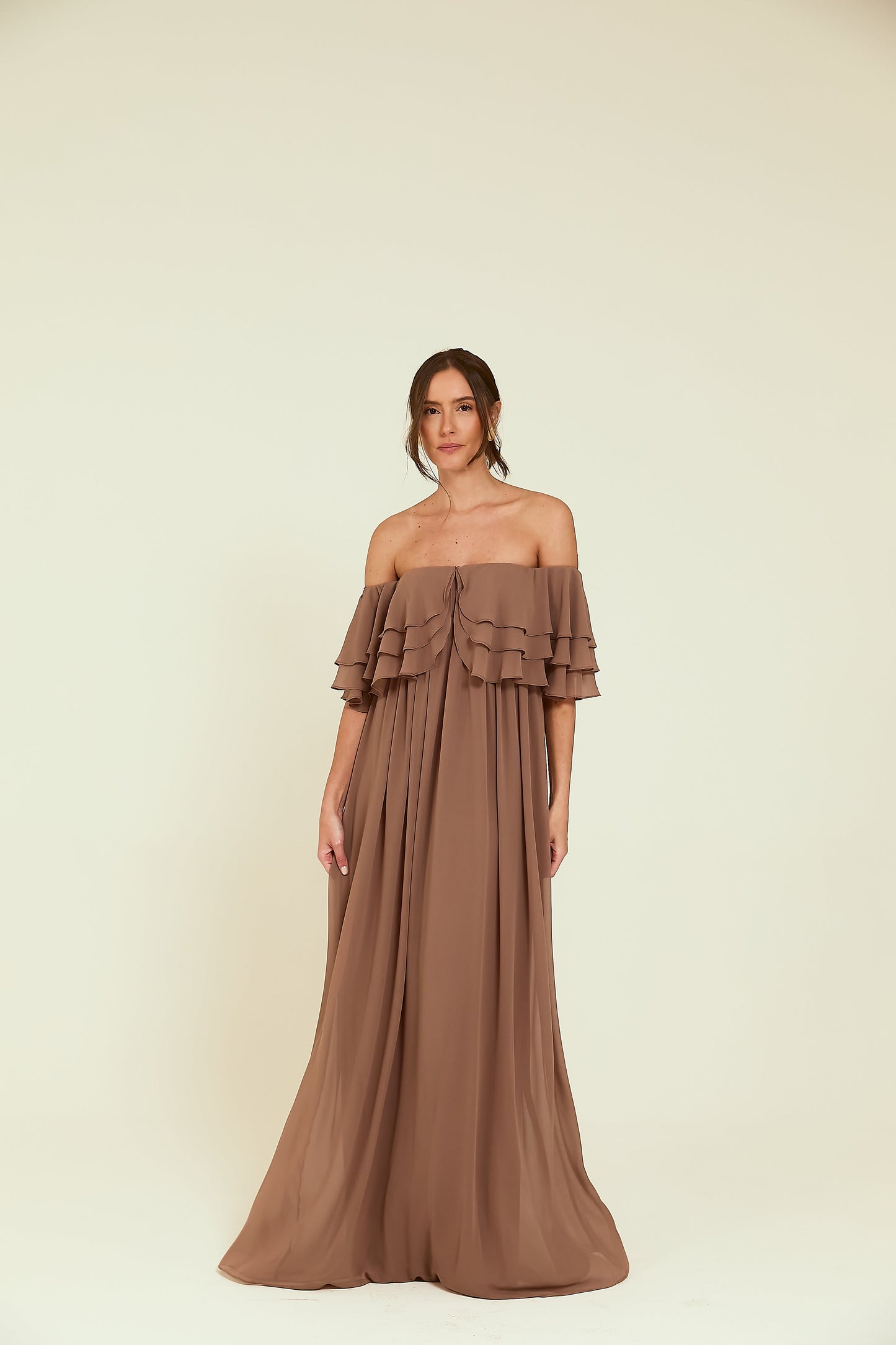 Vestido Longo Ombro a Ombro Marrom Soul Hara