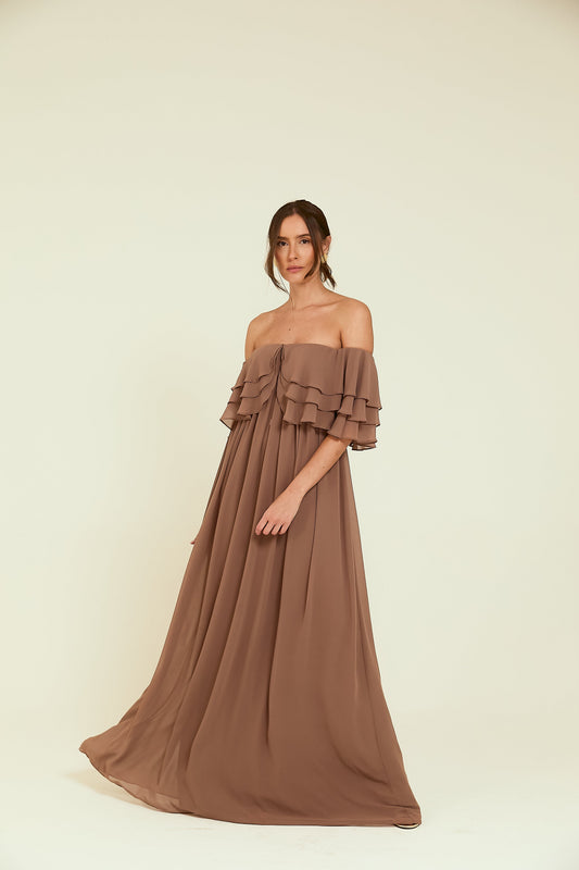 Vestido Longo Ombro a Ombro Marrom Soul Hara