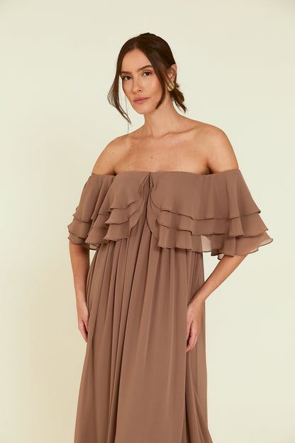 Vestido Longo Ombro a Ombro Nude Soul Hara