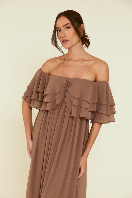 Vestido Longo Ombro a Ombro Nude Soul Hara