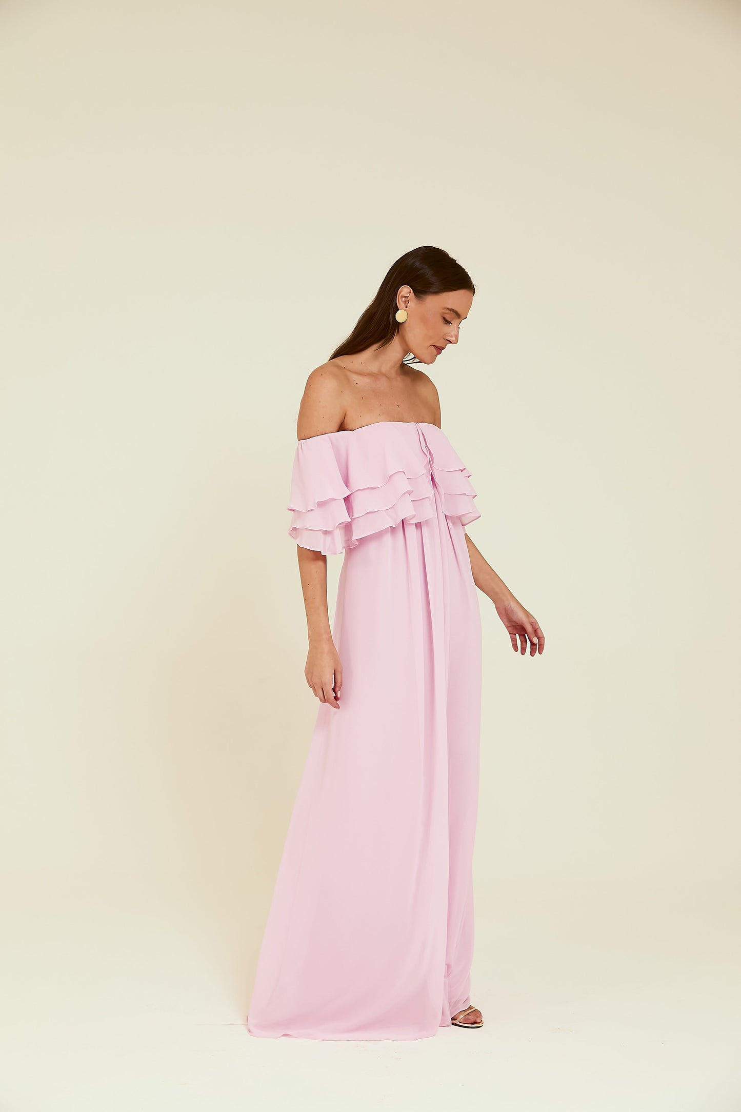 Vestido Longo Ombro a Ombro Rosa Pó Soul Hara