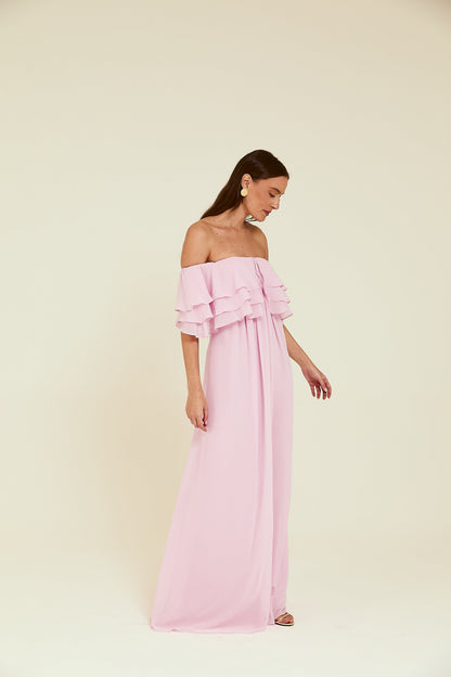 Vestido Longo Ombro a Ombro Rosa Pó Soul Hara