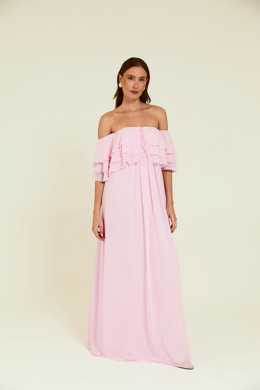 Vestido Longo Ombro a Ombro Rosa Pó Soul Hara