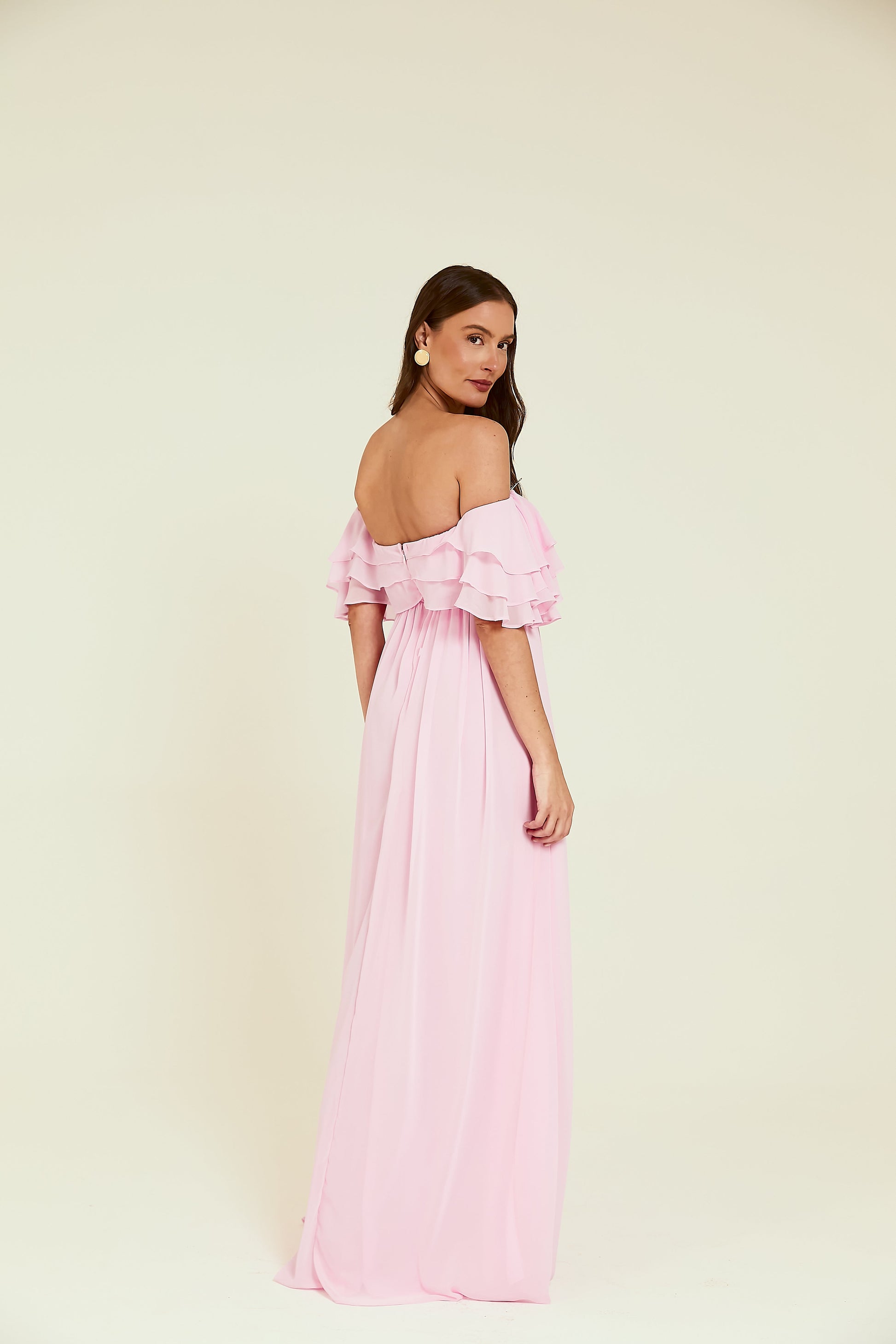 Vestido Longo Ombro a Ombro Rosa Pó Soul Hara