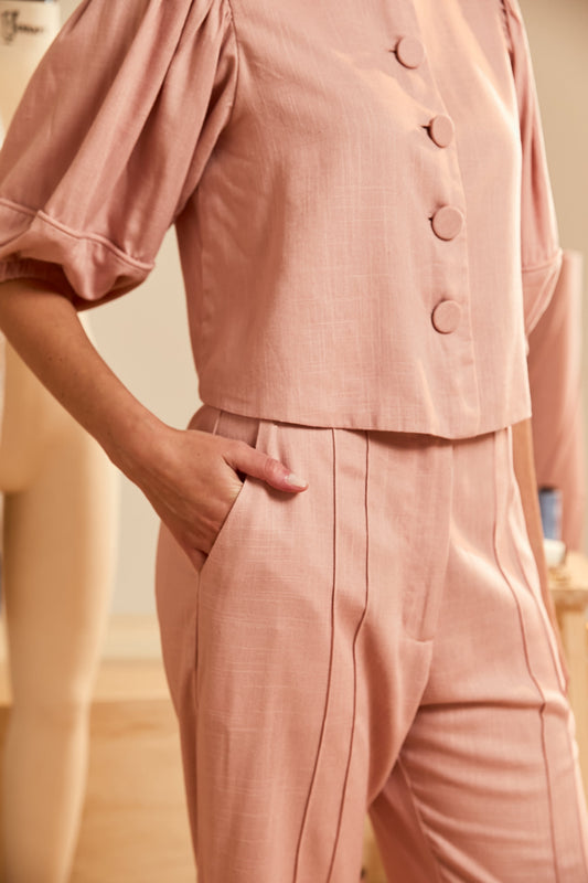 Calça Alfaiataria Botões Rosa Chá Soul Hara
