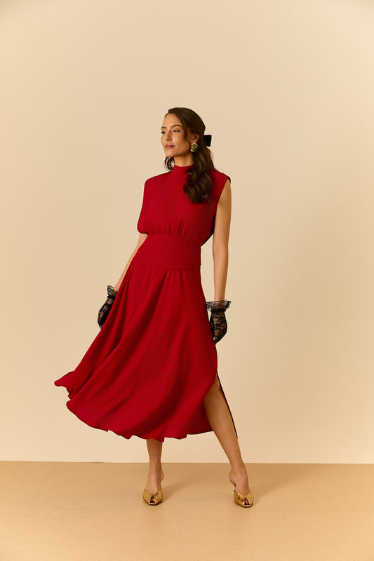 Vestido Midi Gola Alta Vermelho Soul Hara