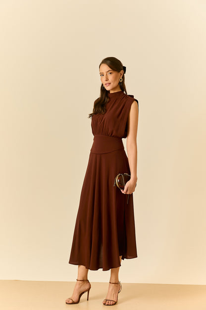 Vestido Midi Gola Alta Marrom Soul Hara